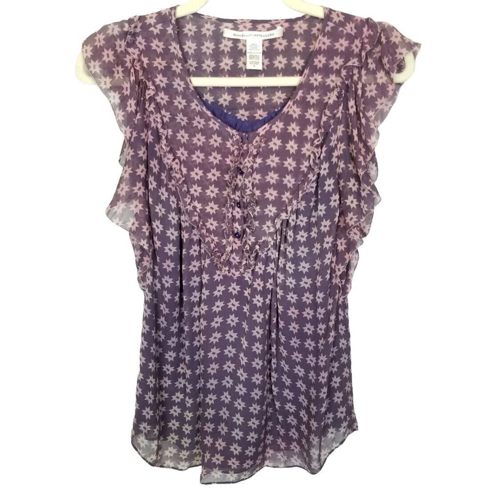 Diane Von Furstenberg Celestial Star Silk Blouse Size 4 Whimsigoth Cottage Fairy